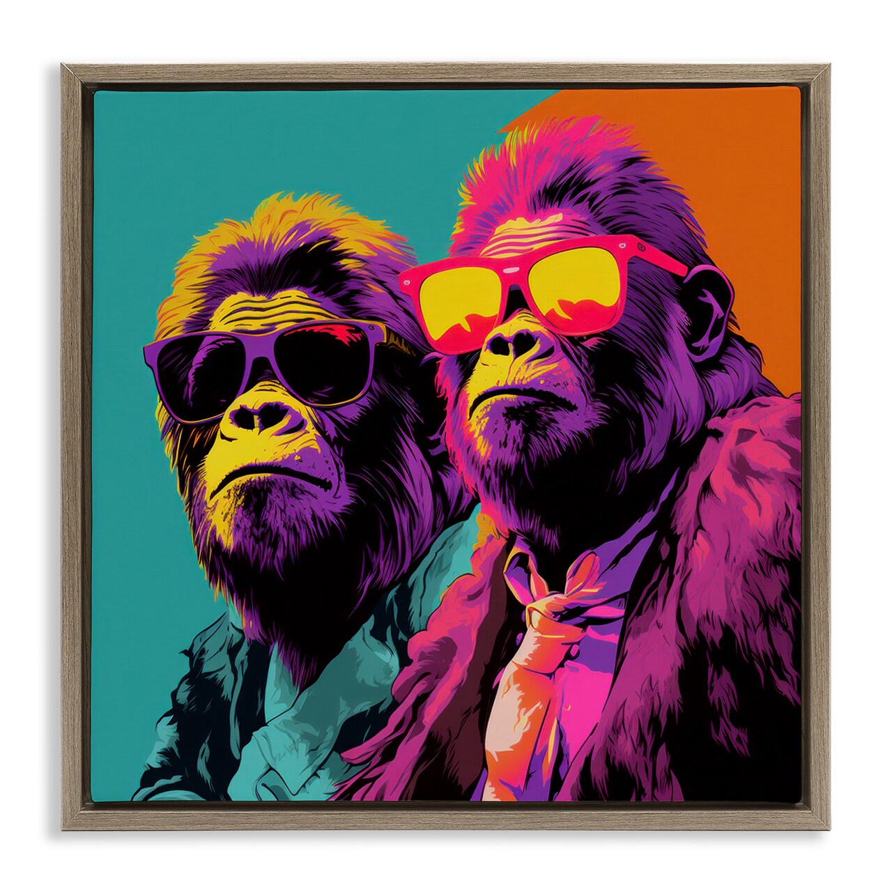 Stupell Industries Pop Style Gorilla Duo Framed Floater Canvas Wall Art